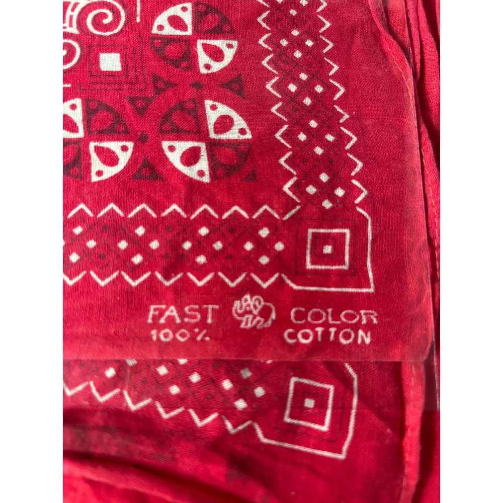 Vintage Elephant Brand Red Fast Color Cotton Bandana Made in USA Biker Kerchief